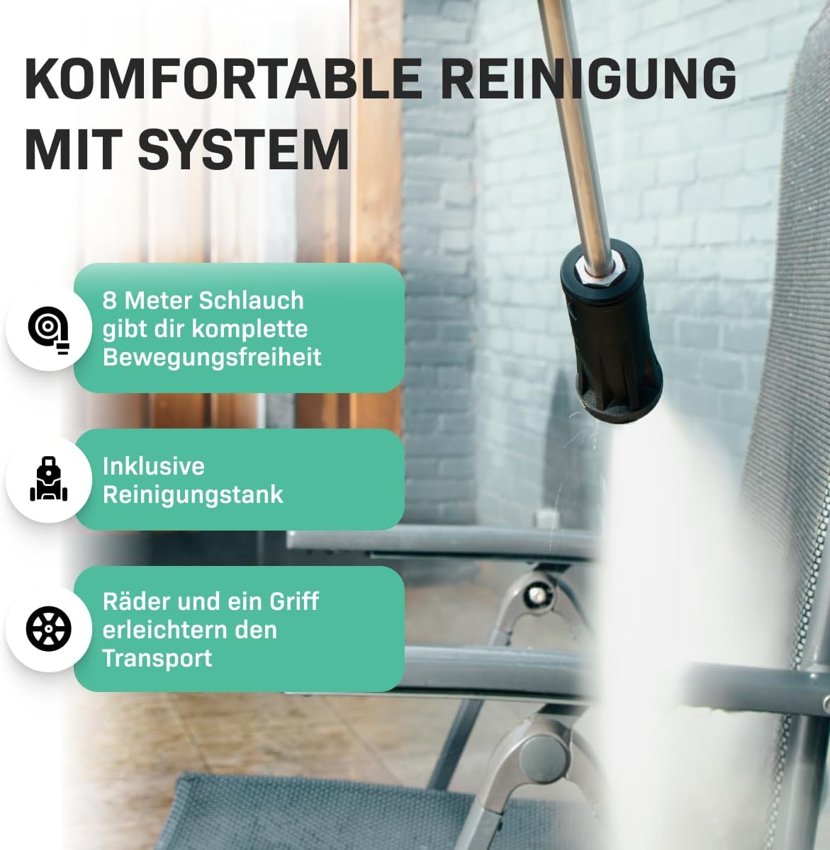 VONROC Profi Hochdruckreiniger 195bar - Fassadenreiniger für schwere Reinigungsarbeiten [2500W] - Hoher Durchfluss [468 l/h] Reinigungstank, Aluminium Pumpe - inkl. Terassenreiniger