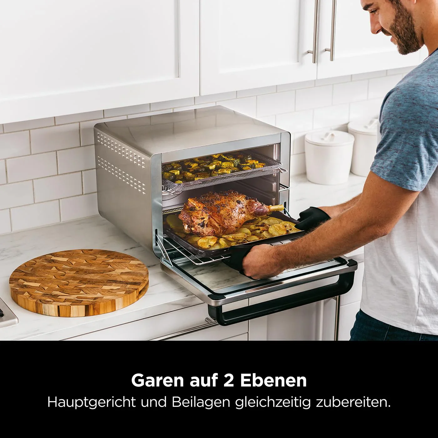 2025 Horno multifunción Ninja Foodi 10 en 1, mini horno portátil para encimera, horno versátil con 10 funciones de cocción; Air Fry, asar, grill, hornear y más, plata/negro DT200EU