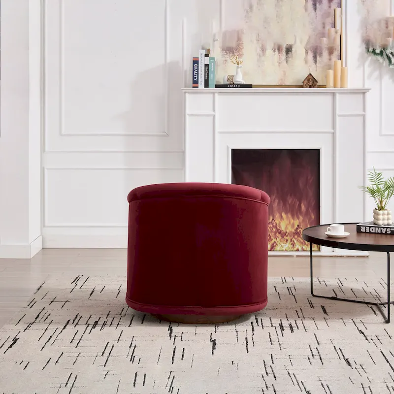 Swivel Accent Chair, 360-degree Swivel Barrel Chair with Velvet Fabric Upholstery, Comfy Pumpkin-Shaped Swivel Chair
