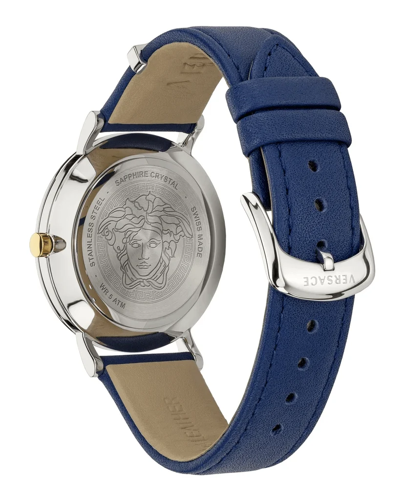 Versace V-Circle Black Dial Blue Leather Strap Men's Watch - VEBQ01419
