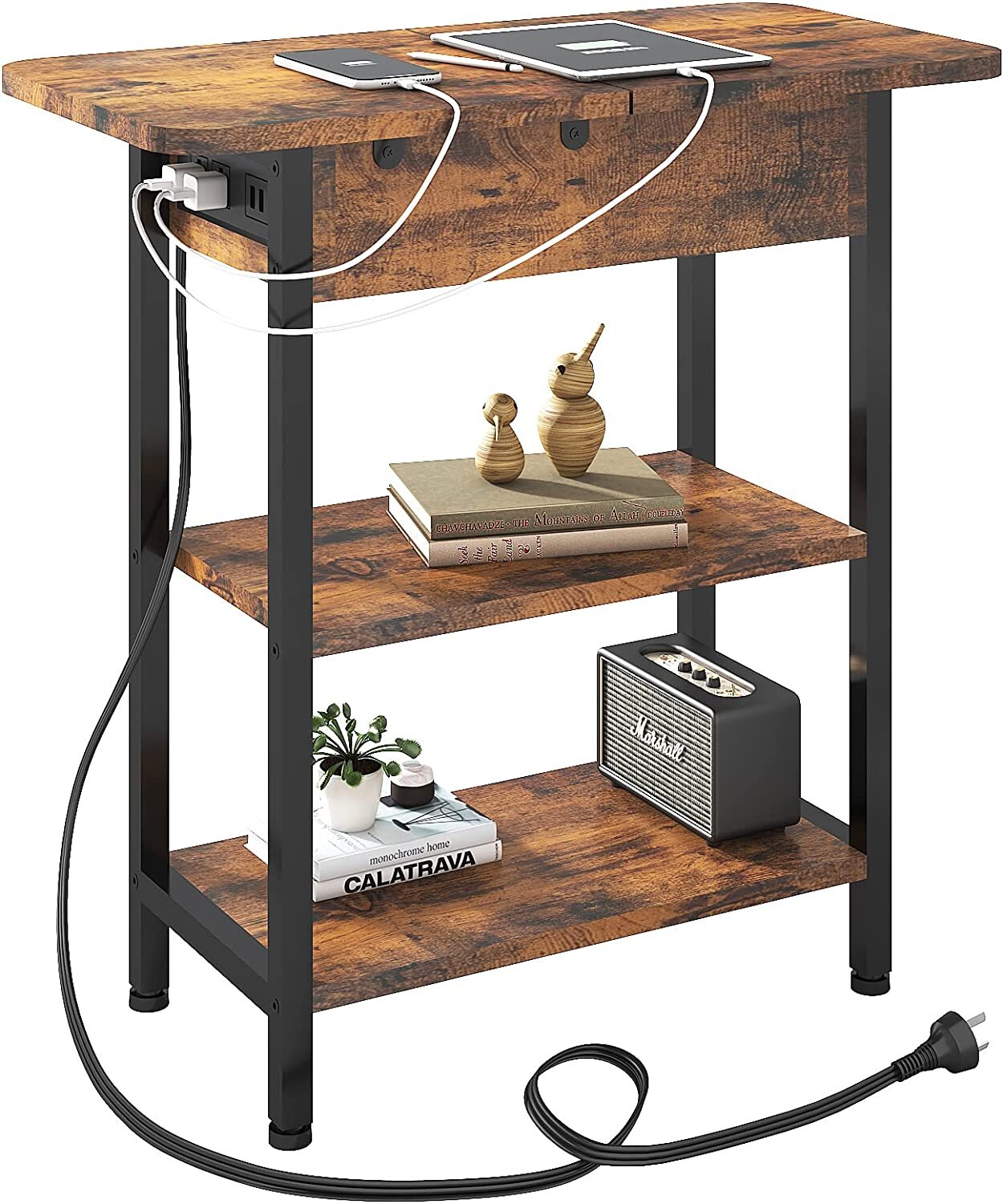 Flip Top End Table with Charging Station – USB Ports & Outlets, Storage Shelf, Ideal for Living Room & Bedroom by [Brand Name]