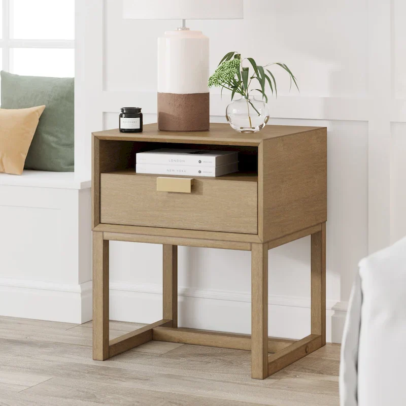 Nathan James Luke Wooden End Table with Storage Drawer and Open Cubby