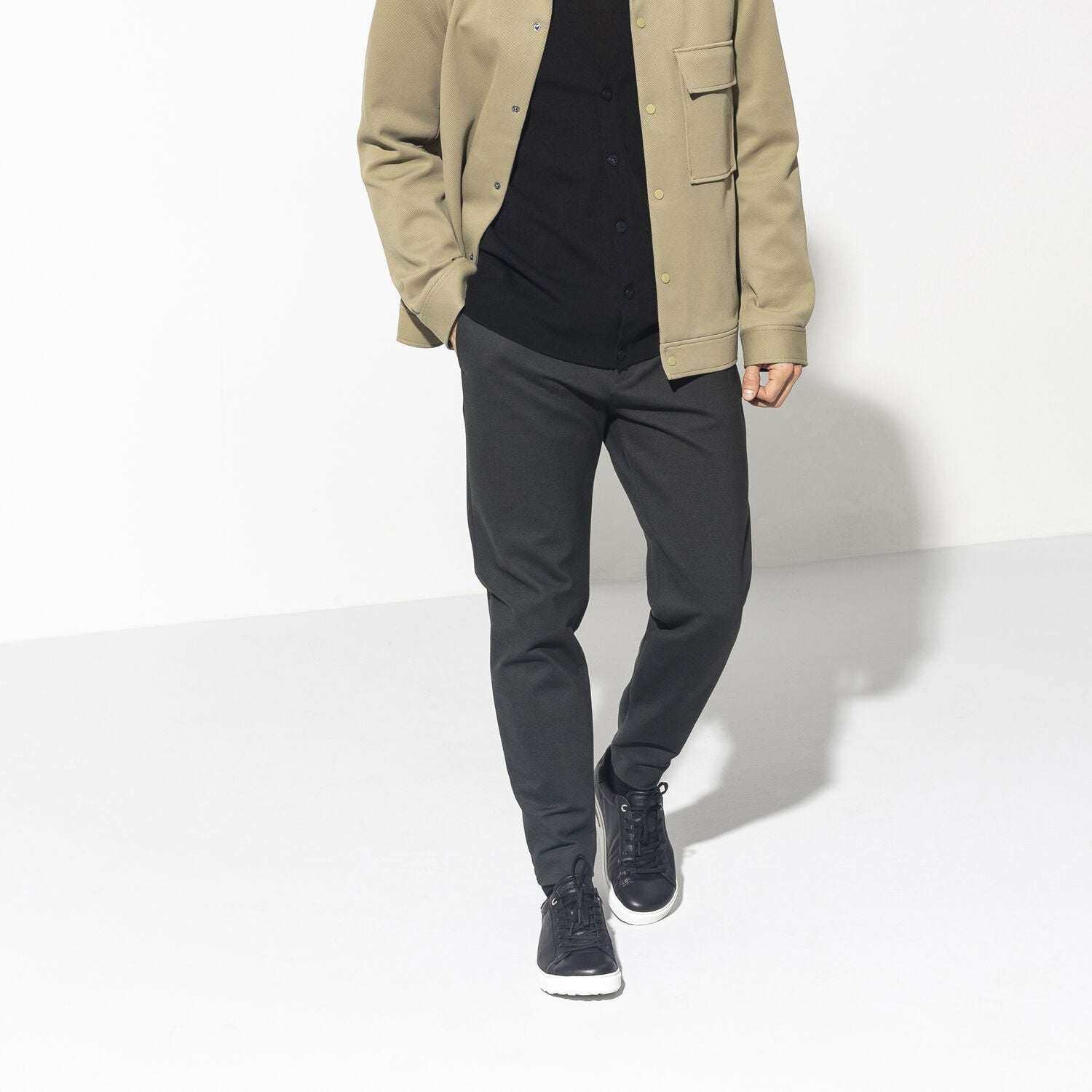 Bend Low, Natural Leather - Black leather sneaker