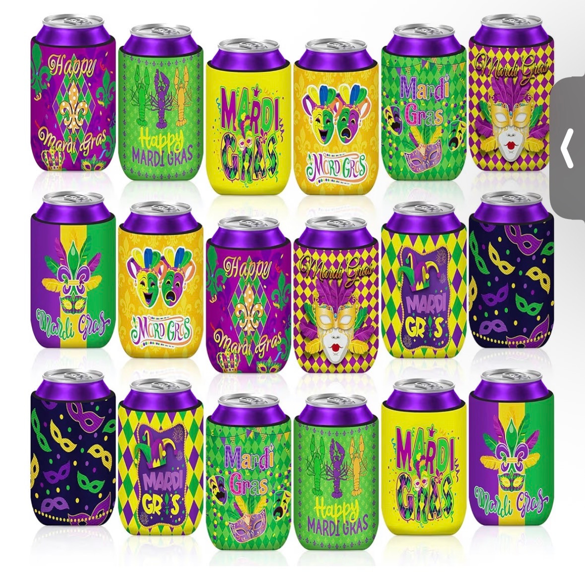Mardi Gras Bulk Party Can Cooler Sleeves | 12 oz Cold Drinks Beer Drink Can Bottle Cooler Sleeves for Carnival Party 9237