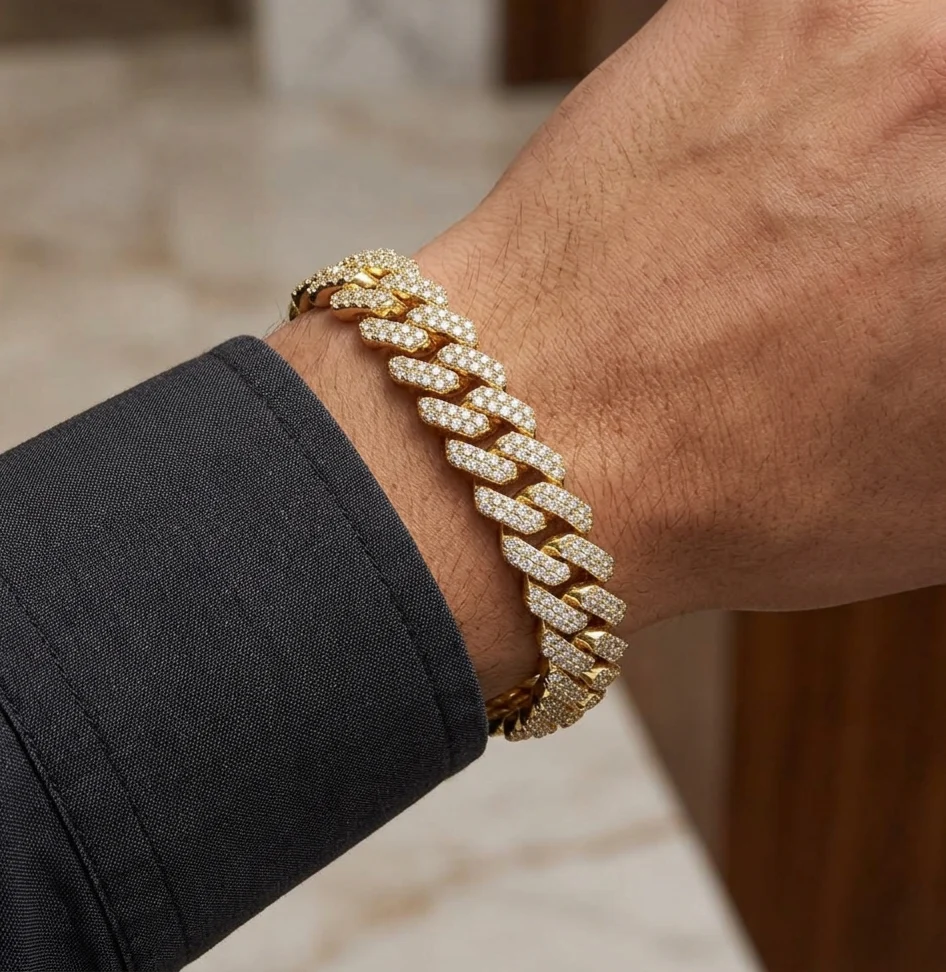 Big Daddy 14MM Full Iced Out Cuban Gold Bracelet 8 Inch (Defect)