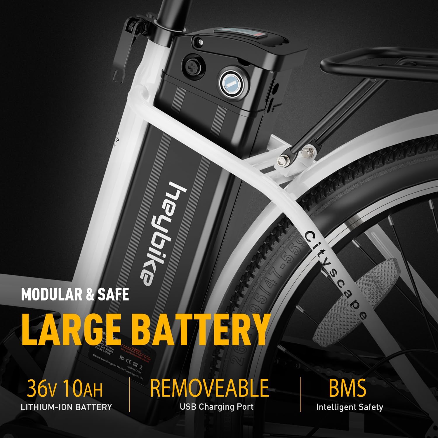 Heybike Cityscape Electric Bike 350W(Peak 500W) Electric City Cruiser Bicycle Up to 40 Miles Removable Battery, 7-Speed and Dual Shock Absorber, 26 Electric Commuter Bike for Adults