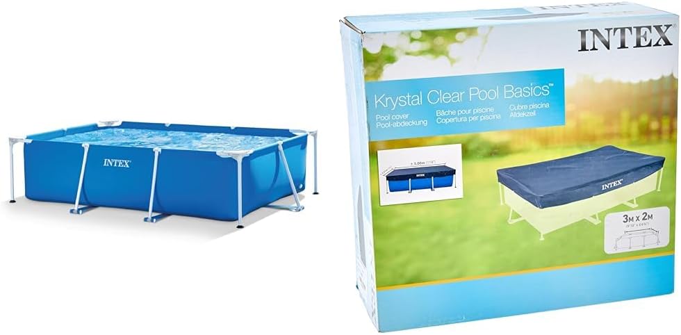 Intex 28270Np Small Frame Piscina Desmontable, 220 X 150 X 60 Cm, 1.662 litros + 28038 Cobertor Piscina Rectangular Prisma/Small Frame 300 X 200 Cm