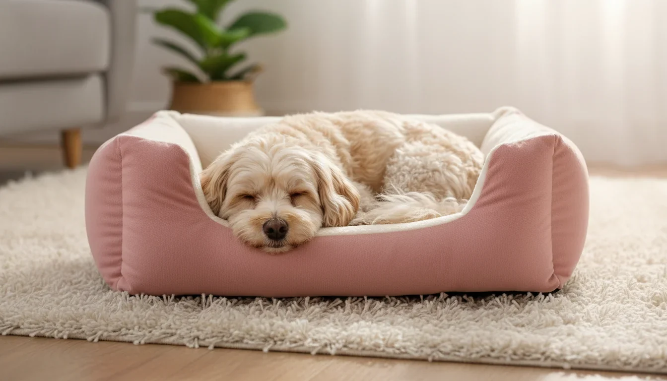 Soft Pink & White Dog Bed with Plush Cushioned Design