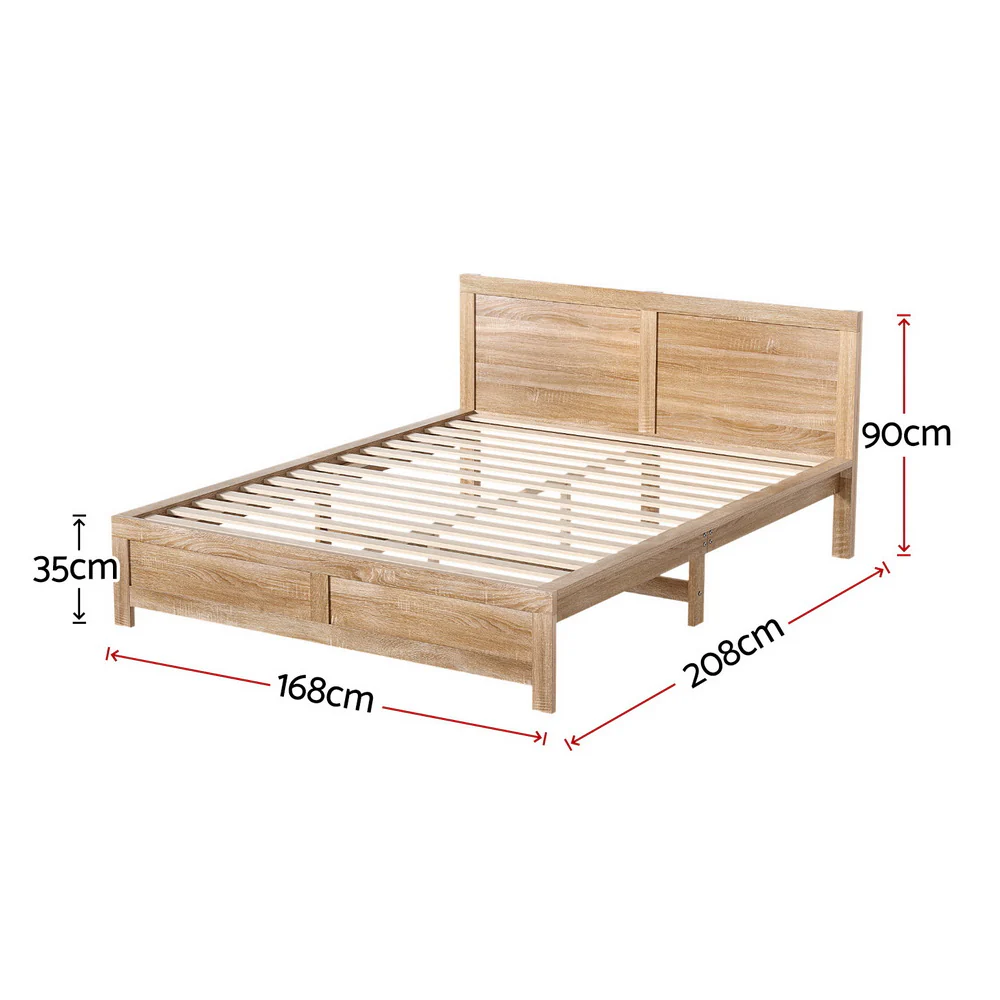 Artiss Bed Frame Queen Size Wooden Acacia Wood OATMEAL