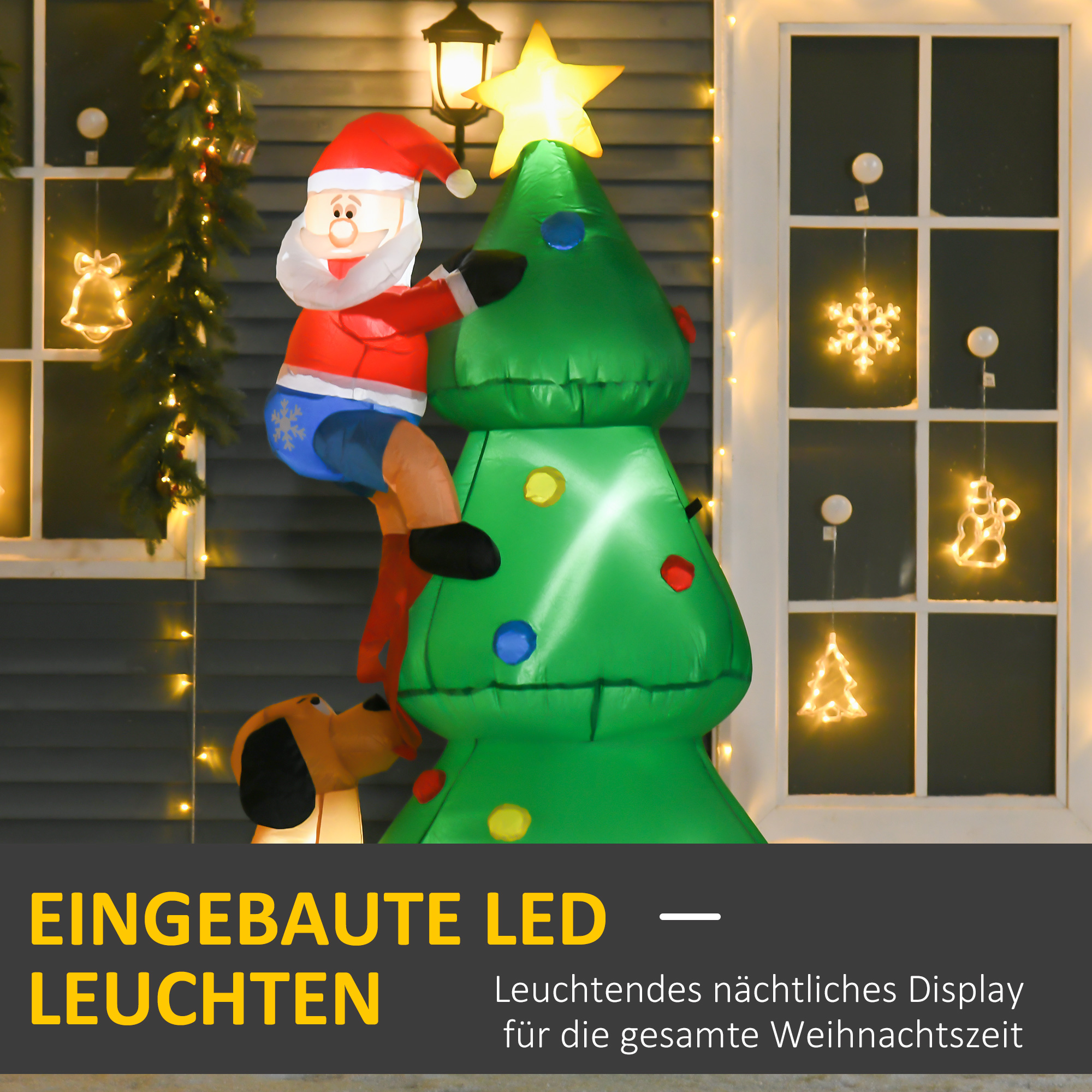 Opblaasbare kerstboom kerstman hond