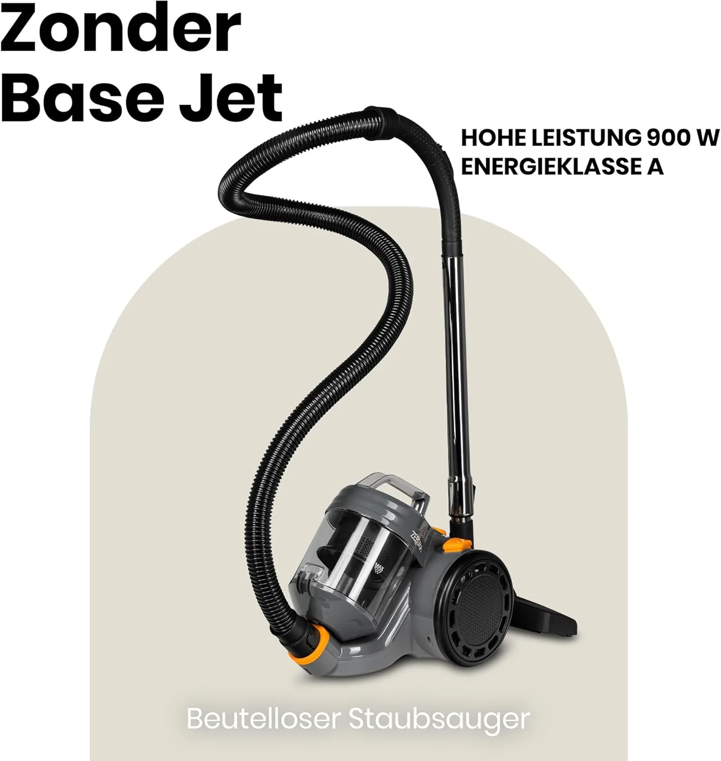 ZEEGMA Zonder Base Jet Aspirapolvere senza sacco con set di accessori, Potenza 899W Potenza di aspirazione 20 000 Pa, Tecnologia ciclonica, Turbospazzola, 2 filtri HEPA, Contenitore polvere 2L