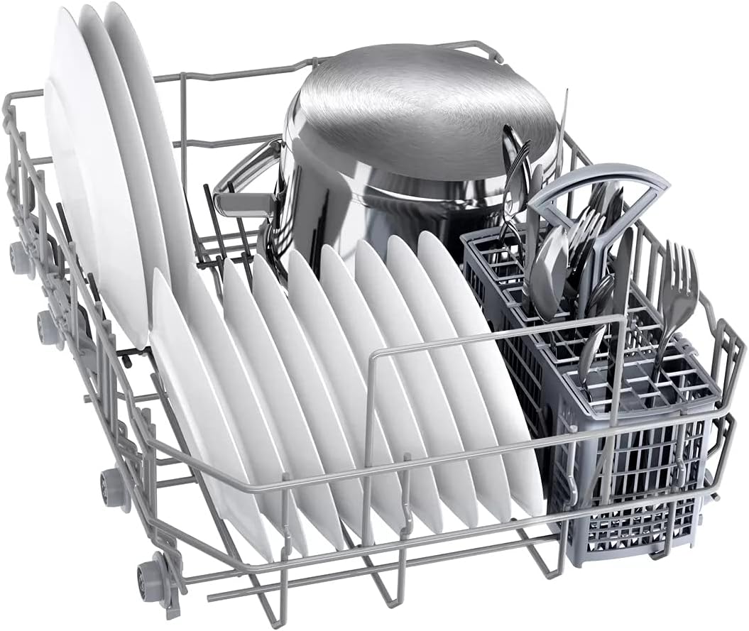Bosch SRV2HKX41E Serie 2 Geschirrspüler Vollintegriert, 45 cm breit, Besteckkorb, Extra Trocknen auf Knopfdruck, InfoLight rot, AquaStop Schutz gegen Wasserschäden, Mehrfarbig