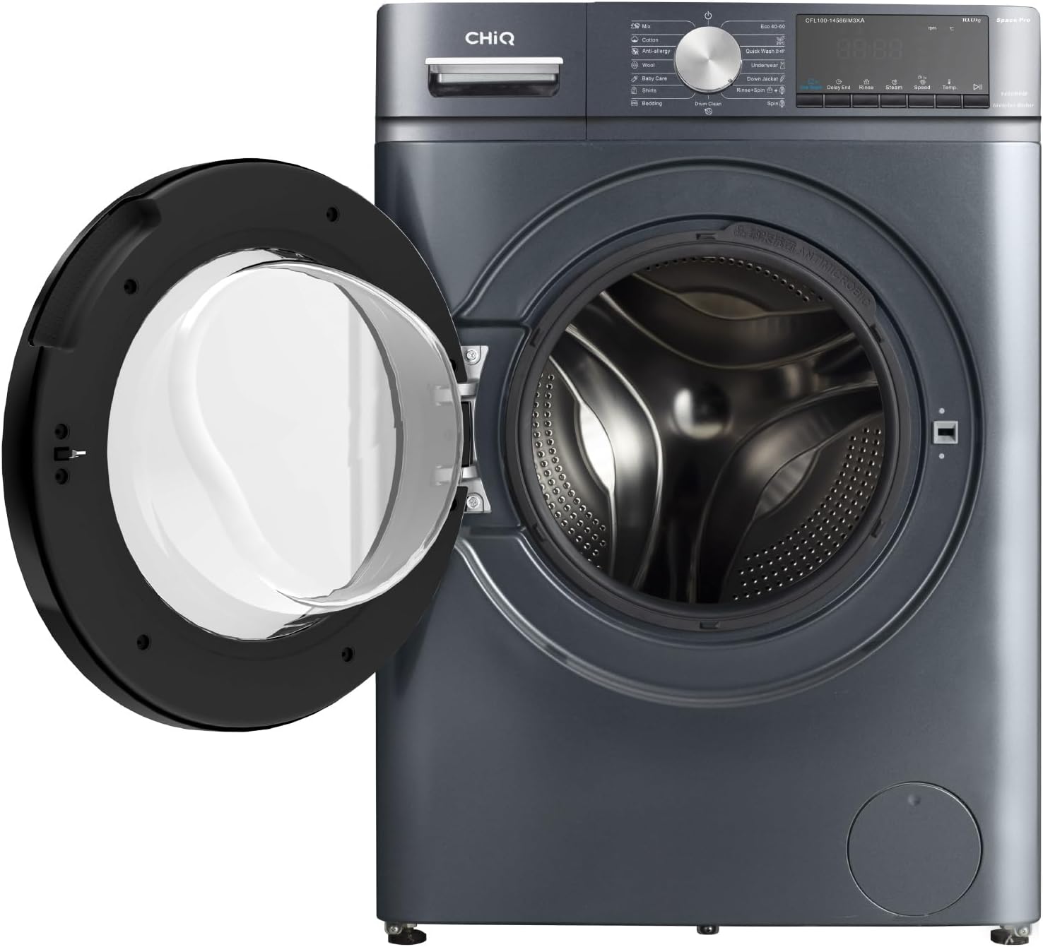 CHiQ Waschmaschine 7kg, 15 Programme, InverterMotor, Eco-Logic, Speed Wash, 60x46,5x84cm, Auto Clean, Washer Grau, CW07123863AX