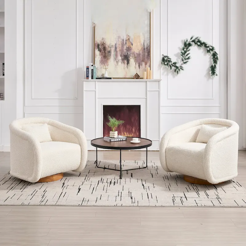 Swivel Accent Chair, 360-degree Swivel Barrel Chair with Velvet Fabric Upholstery, Comfy Pumpkin-Shaped Swivel Chair