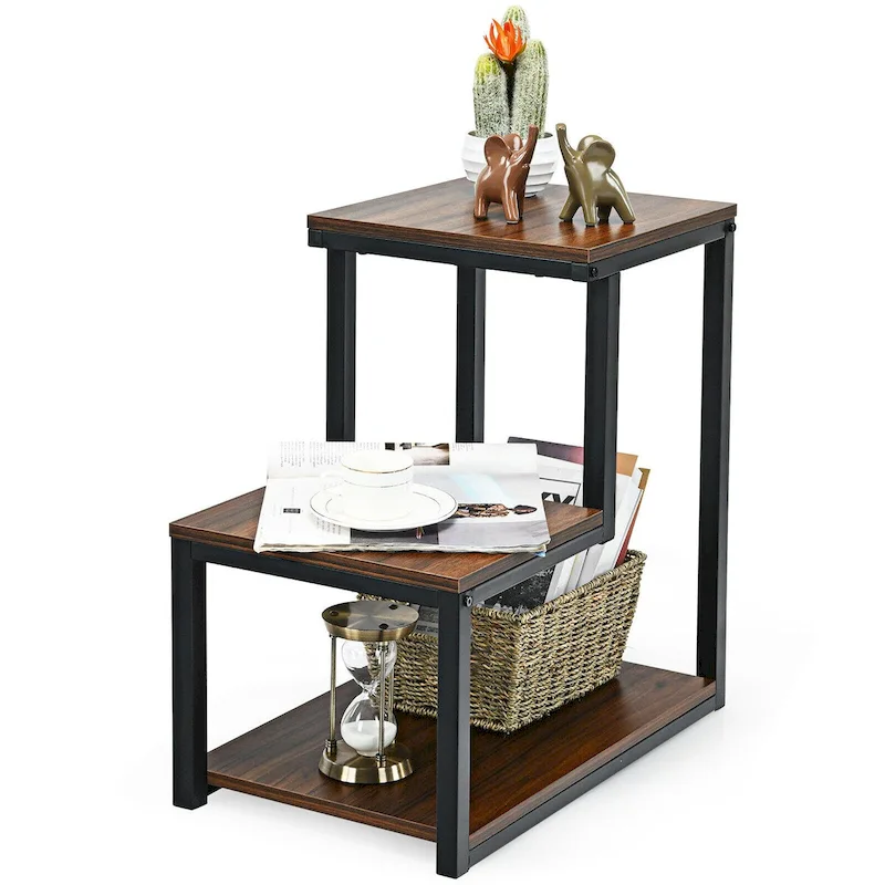 Costway 3-Tier Side Table with Storage Shelf - Versatile Nightstand