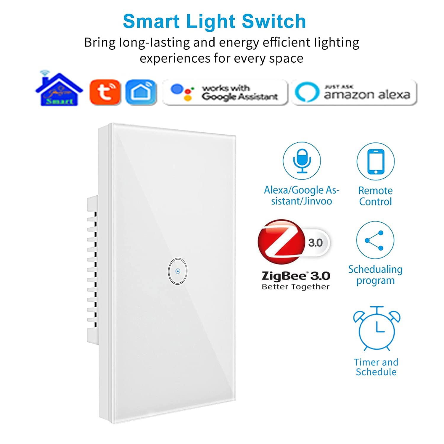 Jinvoo Smart 3-Gang Wall Light Switch, Touch Panel, Alexa & Google Home Compatible, No Hub Needed, 2-Pack, Black