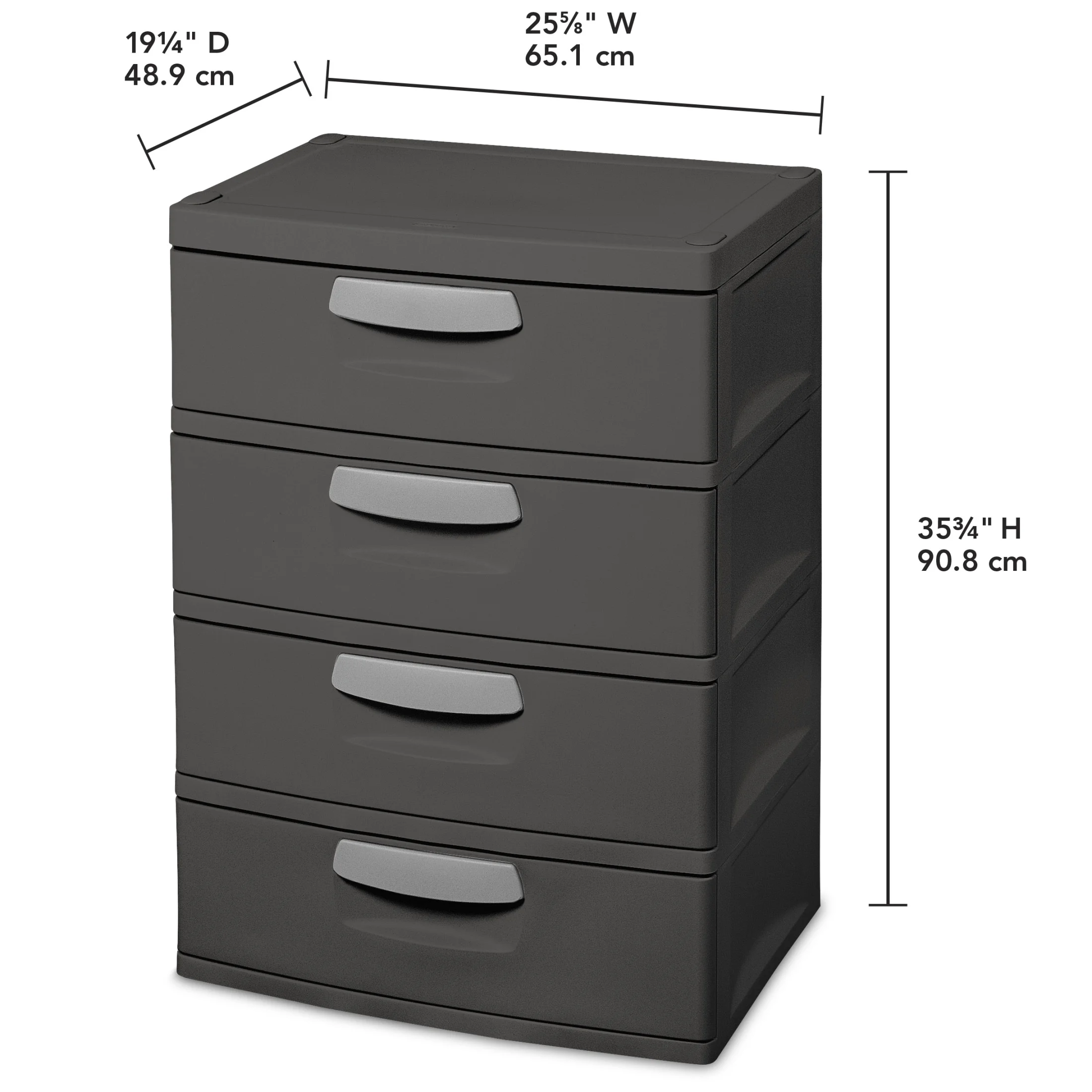 Sterilite 4 Drawer Unit, Durable Plastic Storage Solution for Garages and Basements, Dark Gray