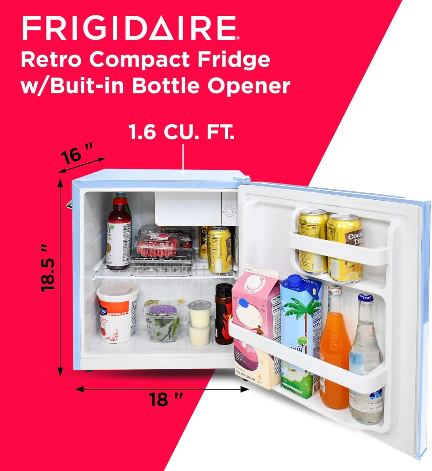 Frigidaire EFR176 Retro Compact Fridge with Chiller Mini Refrigerator with Built-in Bottle Opener for Office, Bedroom, Dorm Room or Cabin, 1.6 cu ft 16