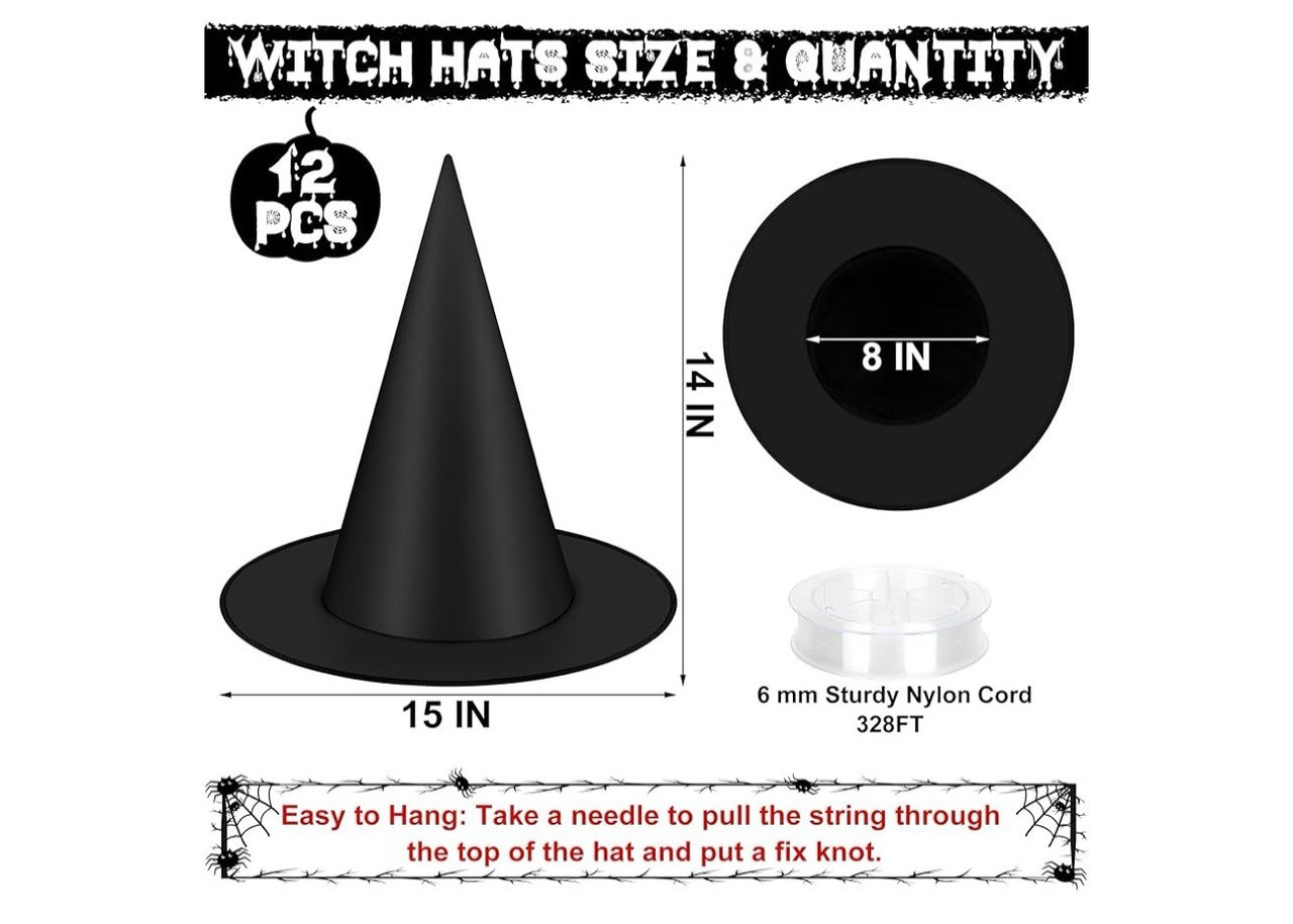 Halloween Hanging Witch Hats & Costume Accessories, 328 FT Nylon Cord Wizard