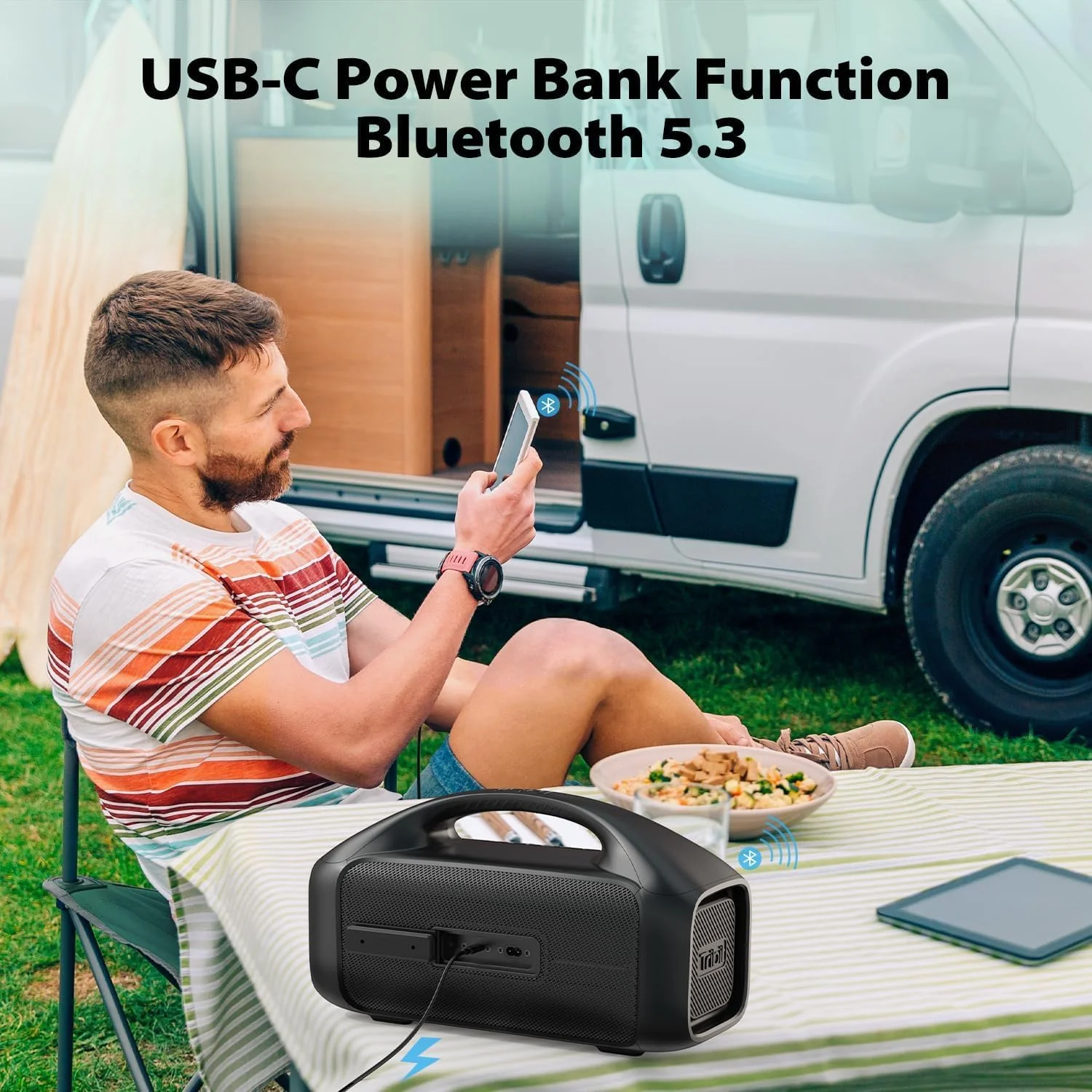 Tribit Bluetooth-luidspreker StormBox Blast, Draagbare partyluidspreker 90W Luid stereogeluid met XBass LED-lichtshow Bluetooth 5.3, Waterdicht IPX7, TWS, 30 uur speeltijd voor buiten