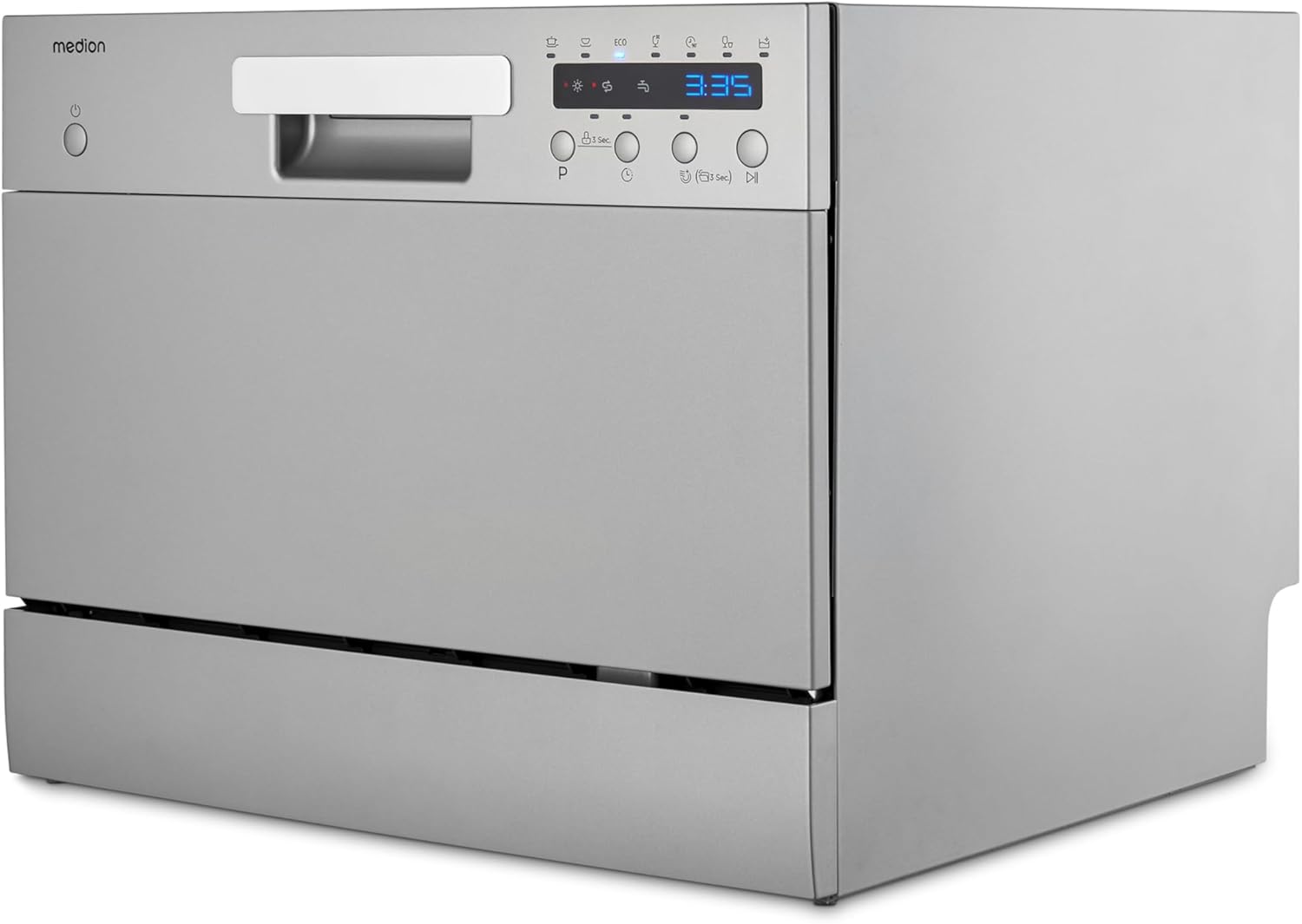 MEDION Tischgeschirrspüler DWT60 (6 Gedecke Fassungsvermögen, 7 Programme, ECO Programm, ca. 6,5 Liter Verbrauch, AquaStop, LED Display, Kindersicherung, MD37496) silber