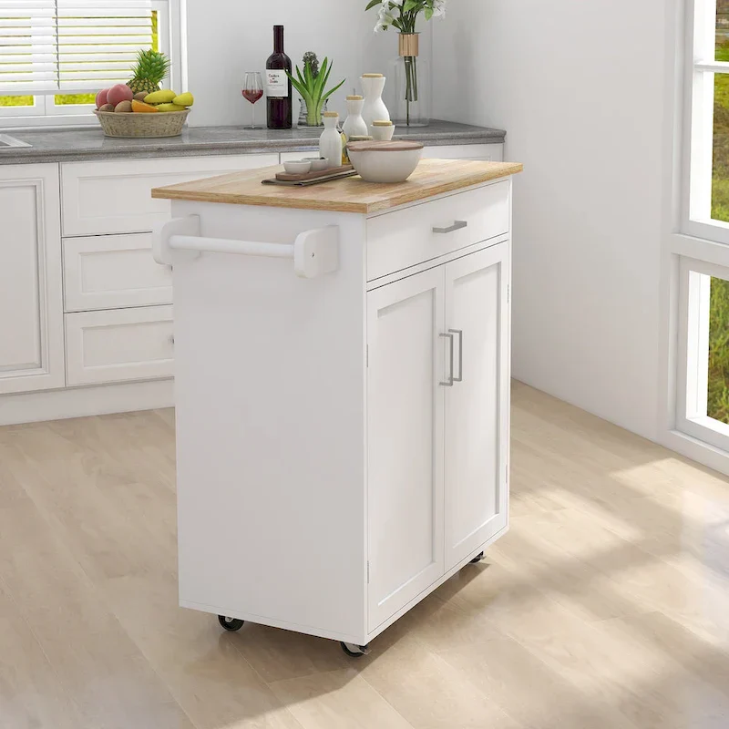 Adjustable Shelf Rolling Kitchen Island Trolley Cart