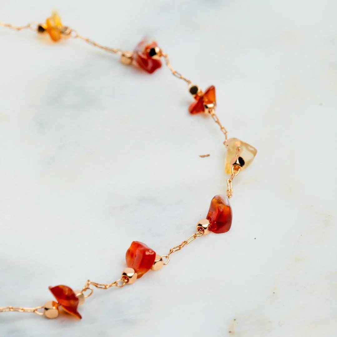 Enkelbandje Carneool - Ruwe Chips - Edelsteen Enkelband - Levensvreugde