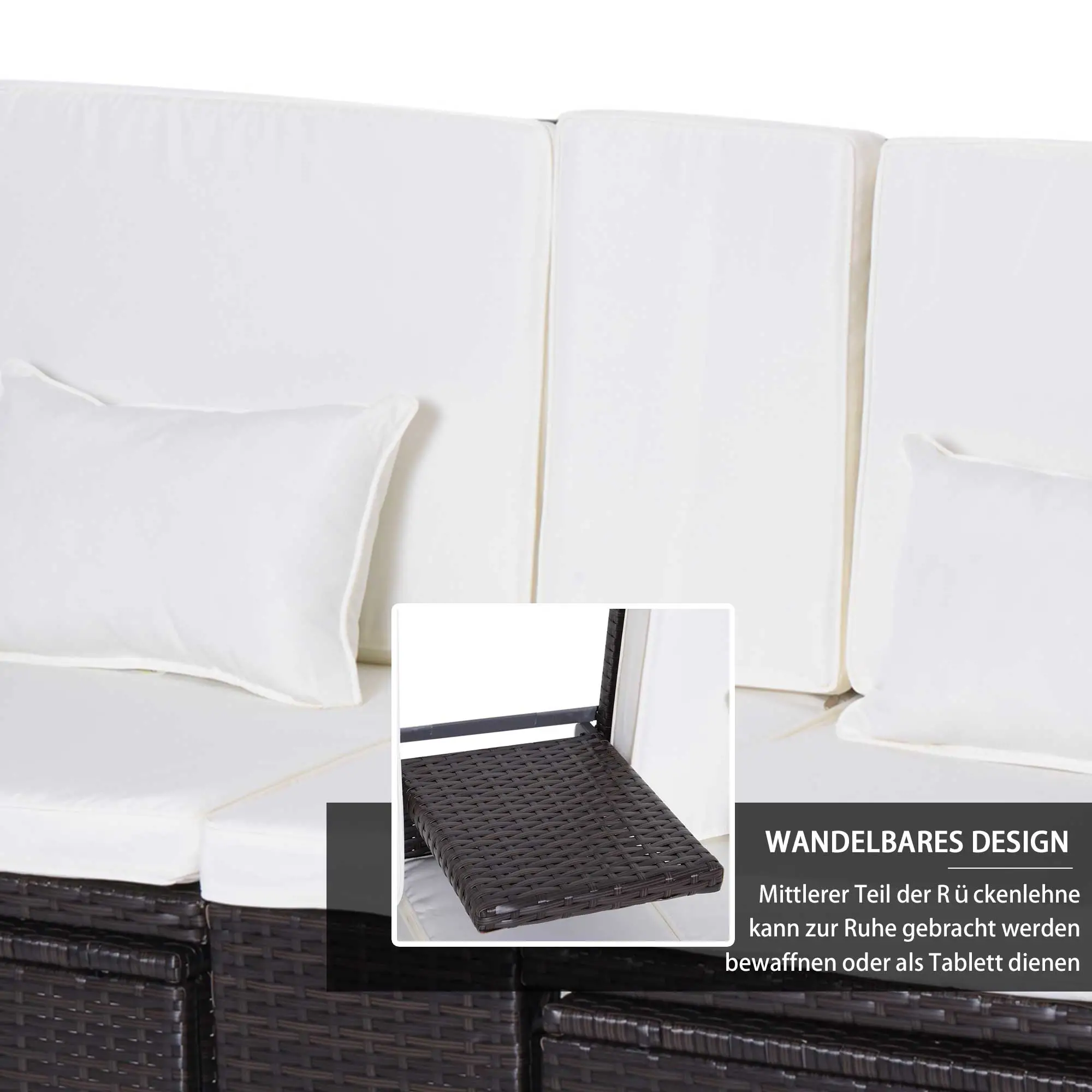 Outsunny Polyrattan Gartensofa-Set 3-teilig mit Hocker Kissen Outdoor