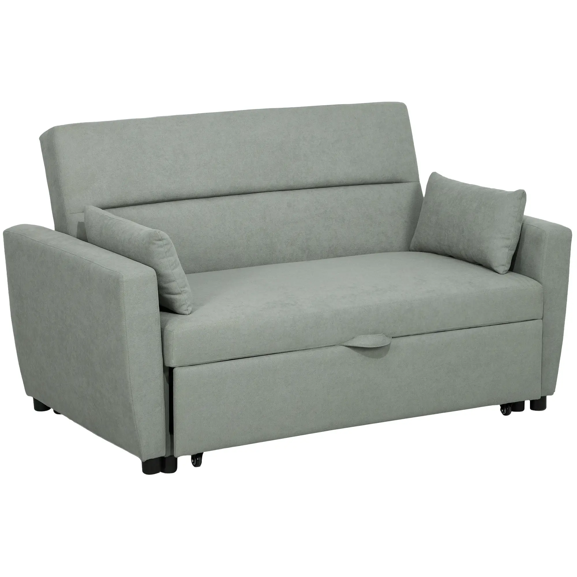 HOMCOM Schlafsofa 2-Sitzer mit Schlaffunktion und Rollen Eukalyptusholz
