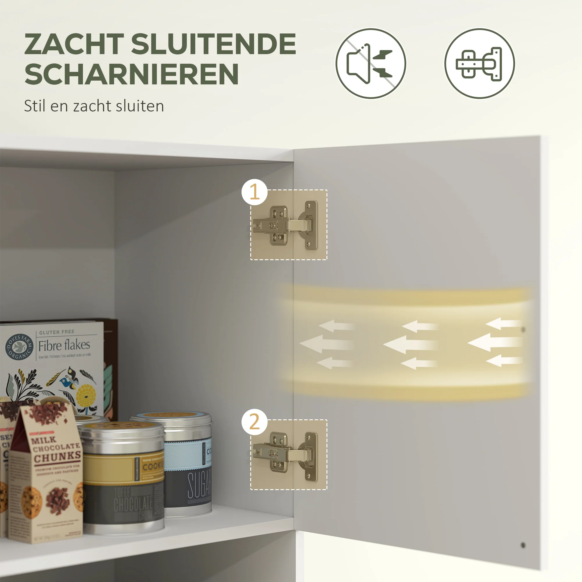 HOMCOM Keukenkast, 4 Kasten, 6 Deuren, 12 Scharnieren, Werkblad, Spaanplaat, Wit