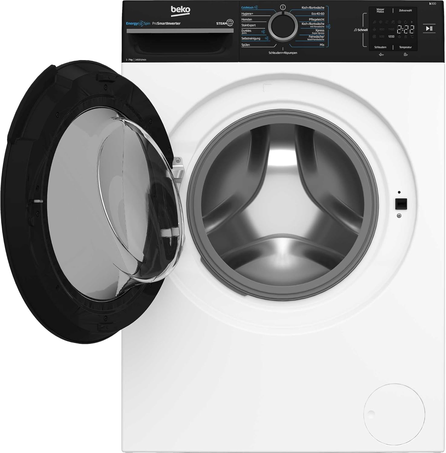 Beko WMC81464ST1 Waschmaschine, Bluetooth, 8 kg, ProSmart Inverter Motor, Dampffunktion, Pet Hair Removal, Watersafe+, Weiß