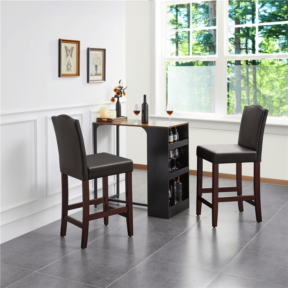 25.5 H Leather Counter Height Bar Stools Fullback, 2pcs, Brown