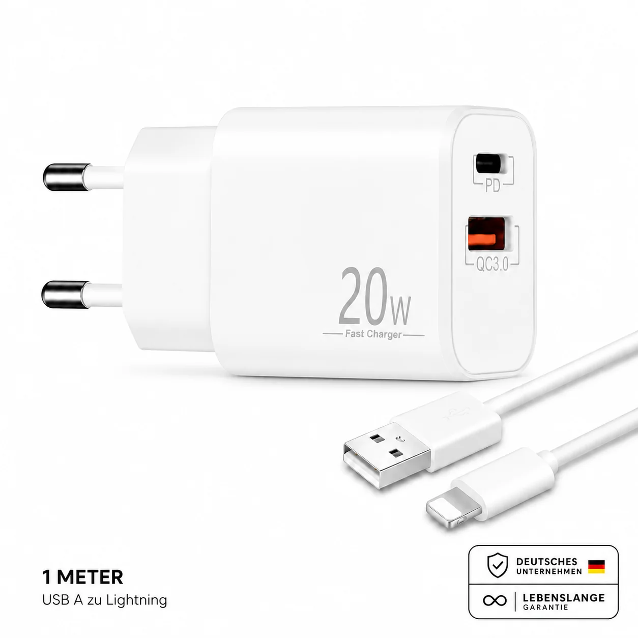 Schnellladegerät USB-C + USB-A Dual Netzteil Universal mit Kabel