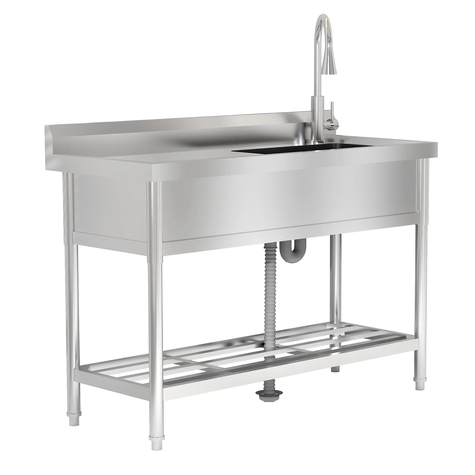 2026 Nuevo fregadero utilitario de acero inoxidable 47”ancho x 20”fondo x 37”alto independiente de un seno con grifo de agua fría y caliente para cocina lavandería restaurante garaje o jardín