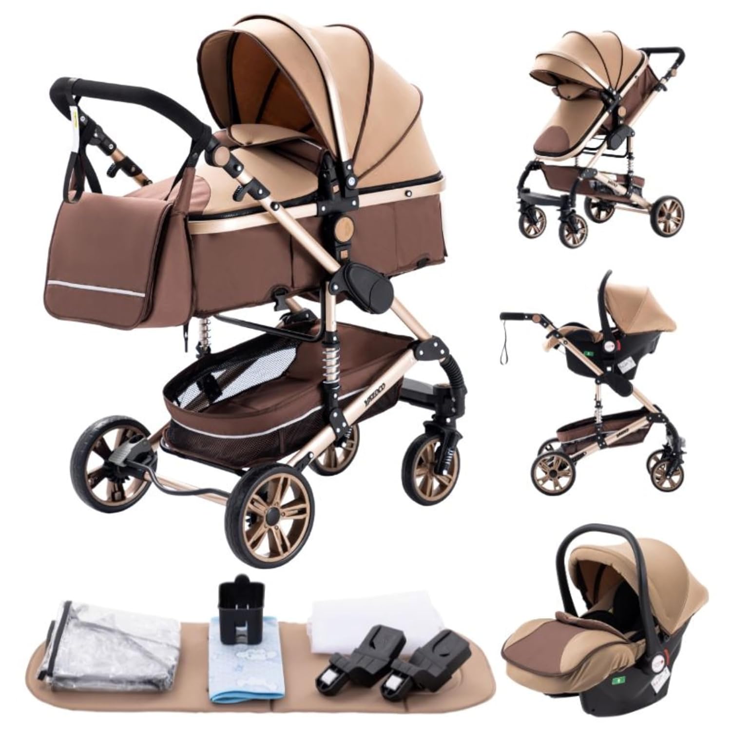 YAZOCO kinderwagen 3 in 1 Buggy Babybett Komplett Set Einem Klick Zusammenklappbarer Kinderwagen, KombiKinderwagen Aluminiumrahmen für Neugeborene (Schwarz)