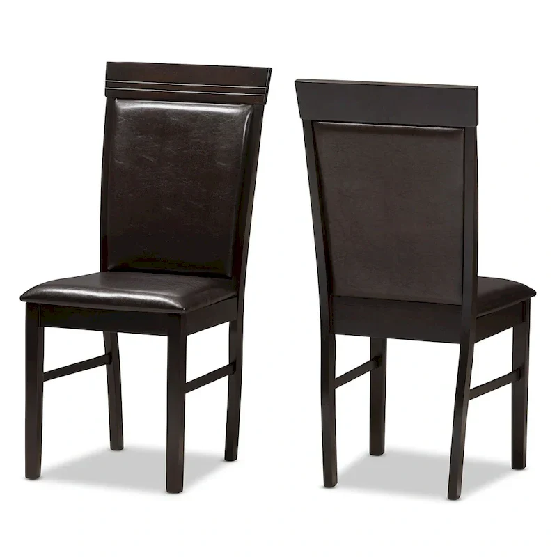 Modern Dark Brown Faux Leather Dining Chair Set by Baxton Studio