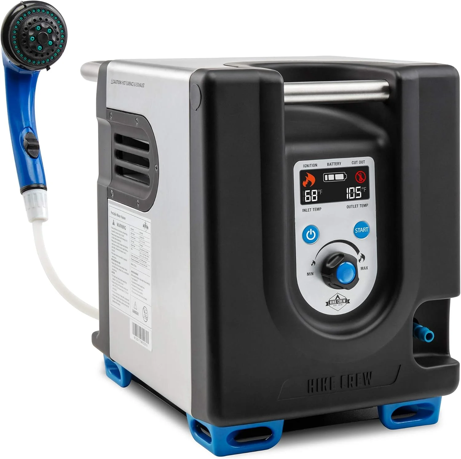 Scaldabagno e pompa doccia portatili a propano con batteria integrata | Sistema compatto per la pulizia e la doccia all'aperto con LCD, spegnimento di sicurezza e custodia per il trasporto, acqua calda istantanea per campeggio ed escursioni