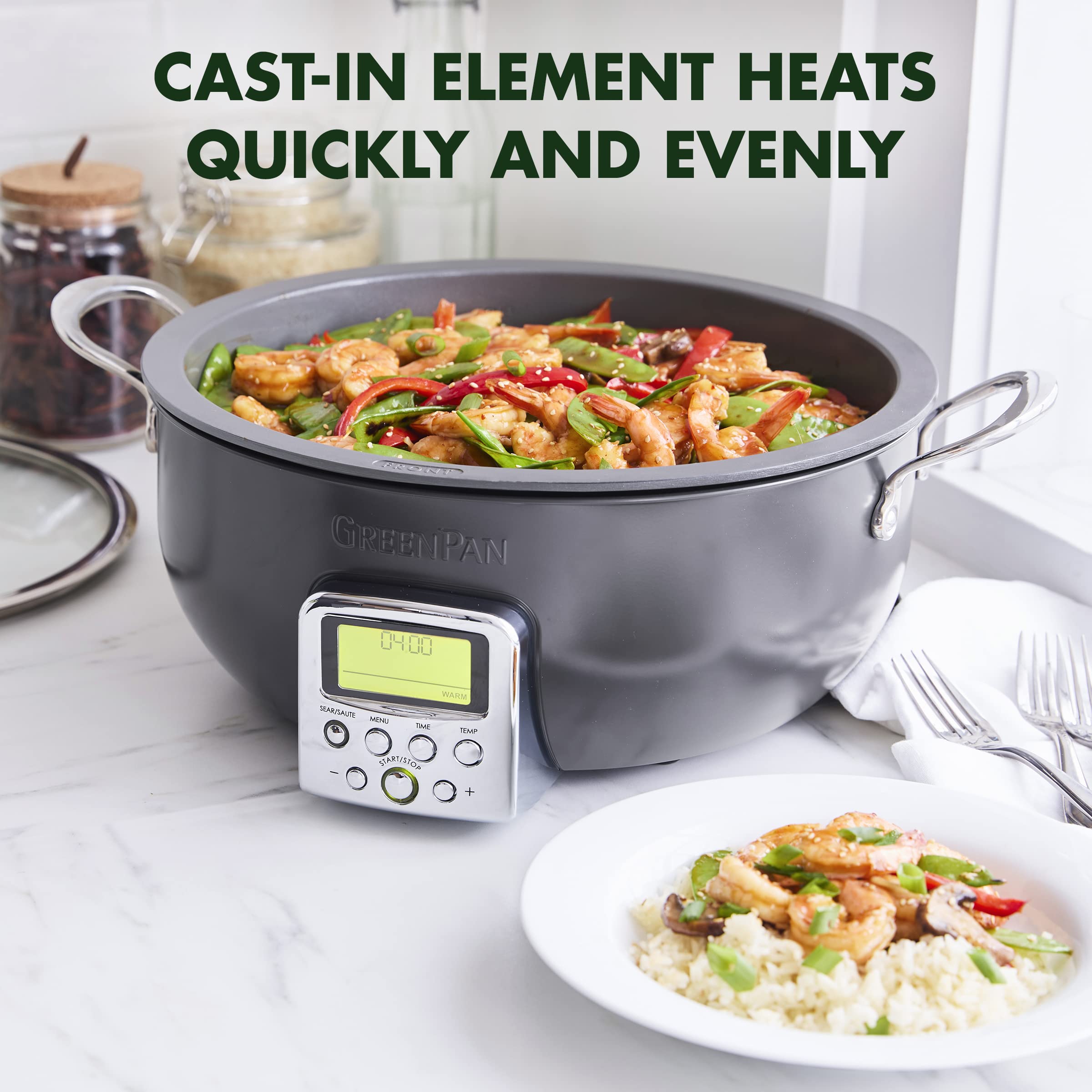 2025 GreenPan Essential Stir Fry Eléctrico, Apta para Lavavajillas
