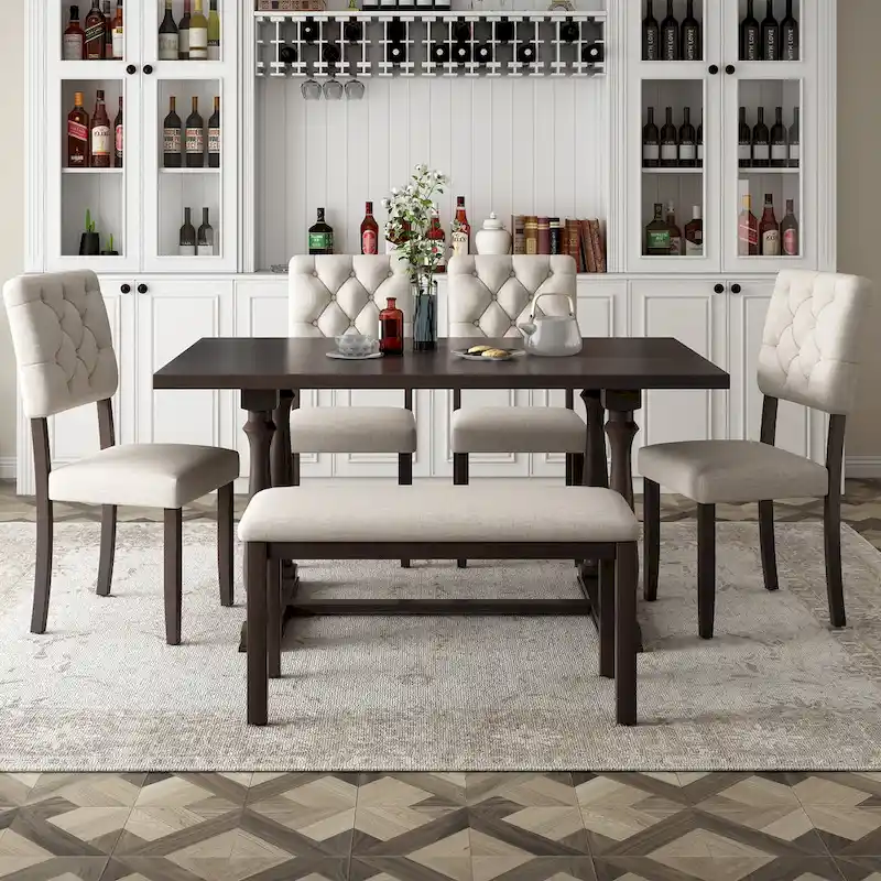 Nestfair 6-Piece Dining Table Set with 4 Chairs and 1 Bench