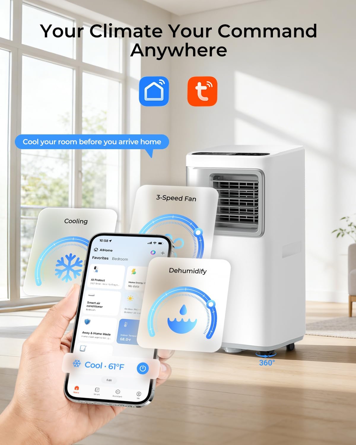 Tragbare Klimaanlage 16.000 BTU für große Räume bis zu 730 Quadratmeter, 5 in 1 Smart AC Einheit mit WiFi/Fernbedienung, schnelle Kühlung, Luftentfeuchter
