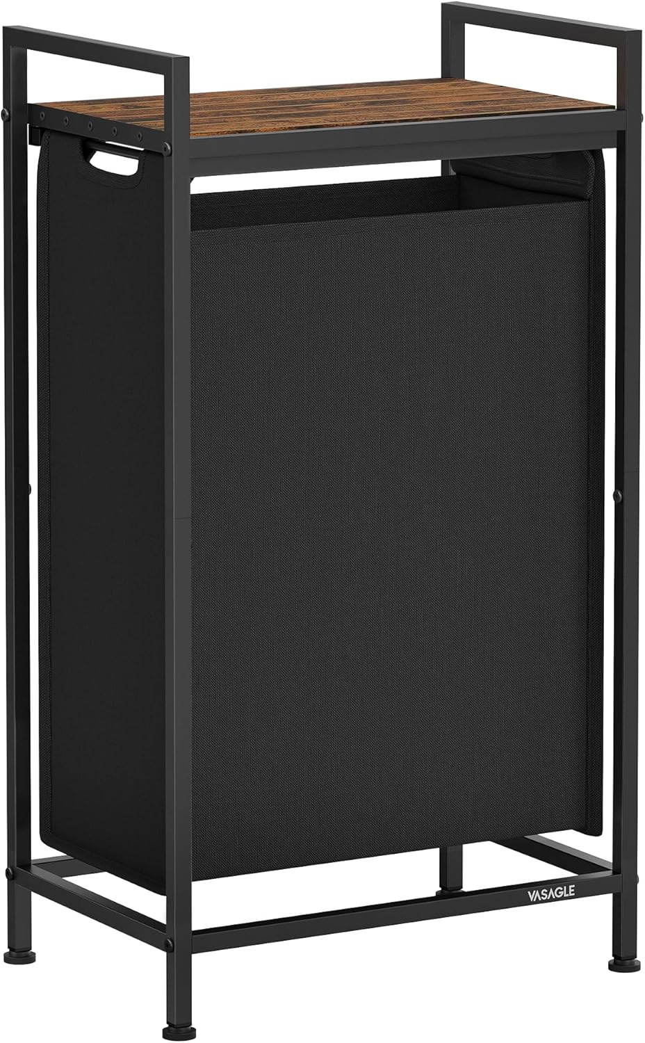 VASAGLE tvättkorg 3 fack, tvättuppsamlare med hyllplan, tvättlåda, tvättpåse i Oxfordtyg, utdragbar, avtagbar, metallram, 3 x 38 L, 92,5 x 33 x 72 cm, svartgrå BLH301G01