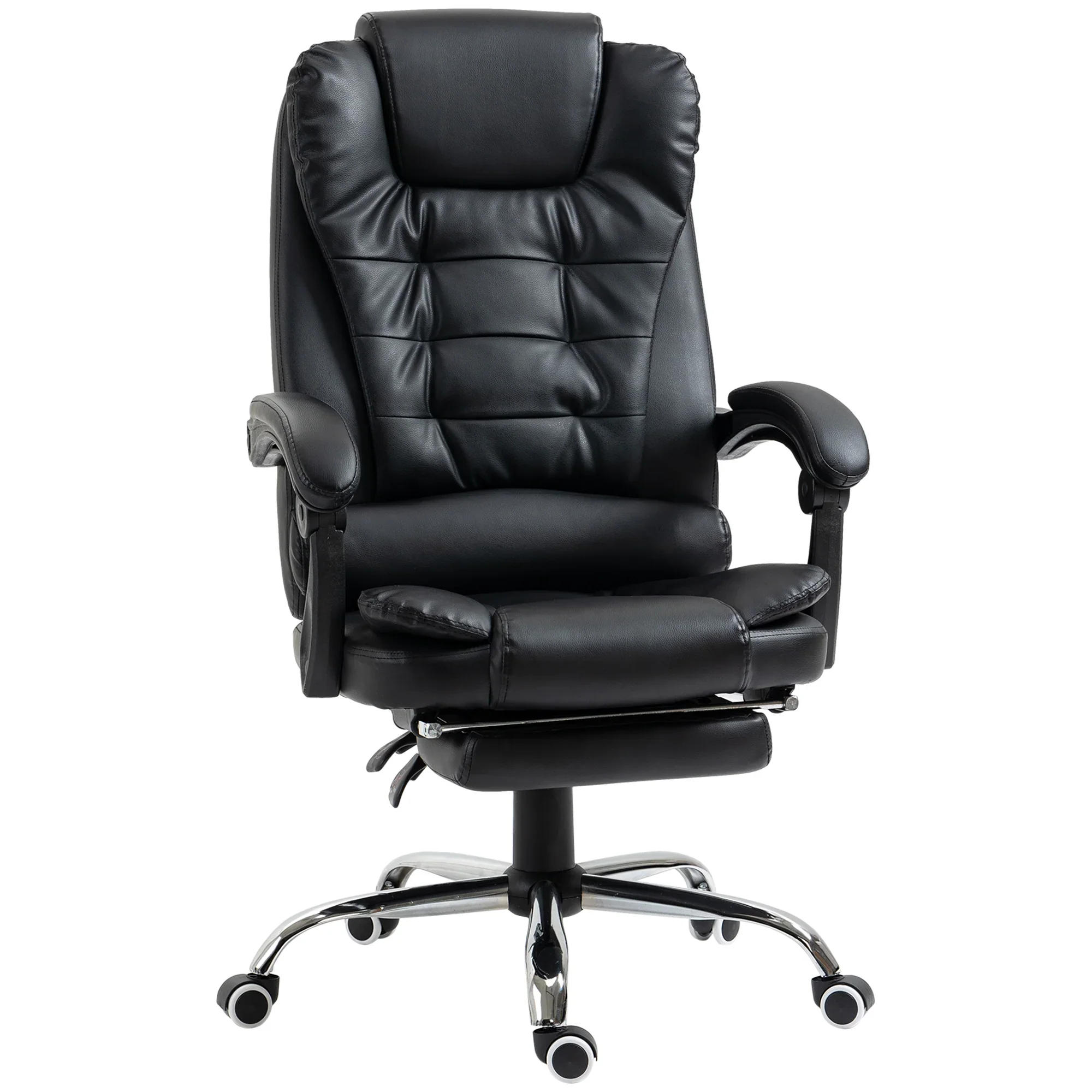 Silla de Oficina Ejecutiva, Sillón de Cuero PU con Respaldo Reclinable y Reposapiés, Negro