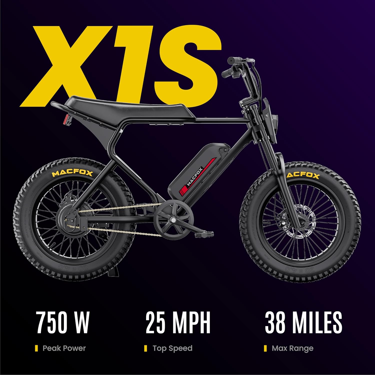 MACFOX Electric Bike for Adults Wheelies with 750W/500W Motor and 48V Ebike Battery, 20 Fat Tire Electric Dirtbike with Dual Disc Brakes and Shock Absorbers for Mountains, Road (US Warehouse)