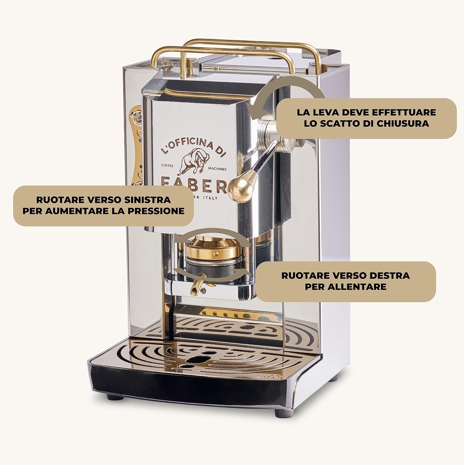Faber PRO Total Deluxe Kaffeemaschine aus Messing, 44 mm Ese Papier, 1.3 liters, (Weiß)