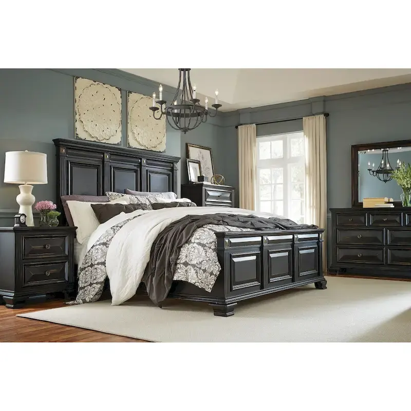 Roundhill Furniture Renova Vintage Black Wooden Bedroom Collection