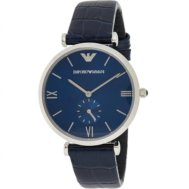 Emporio Armani Gianni T-Bar Navy Blue Genuine Leather Men's Watch - AR11300