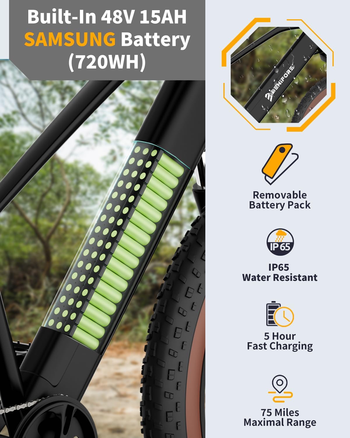 Luckeep Electric Bike for Adult 1400W Peak,72 Miles 28 MPH, 48V 720WH Battery 26 Fat Tire Mountain EBikes with Hydraulic Suspension, 7-Speed, Lightweight E-Bike for Men UL Certified Electric Bicycles