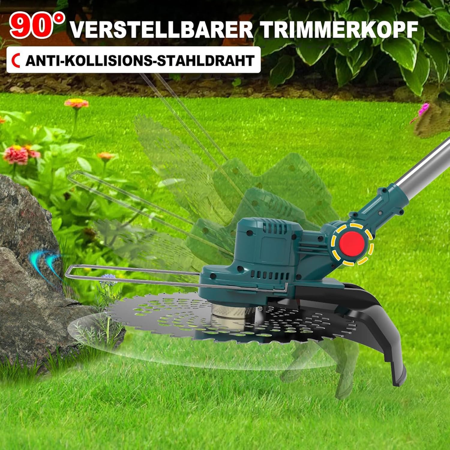 Hengriacly Rasentrimmer mit Akku 21V, Akku Rasentrimmer für Makita Akku, Rasentrimmer mit Unkrautbürste, Freischneider akku, Motorsense Akku- Inkl. 2X4.0Ah Akku & Ladegerät, 750W Bürstenloser Motor