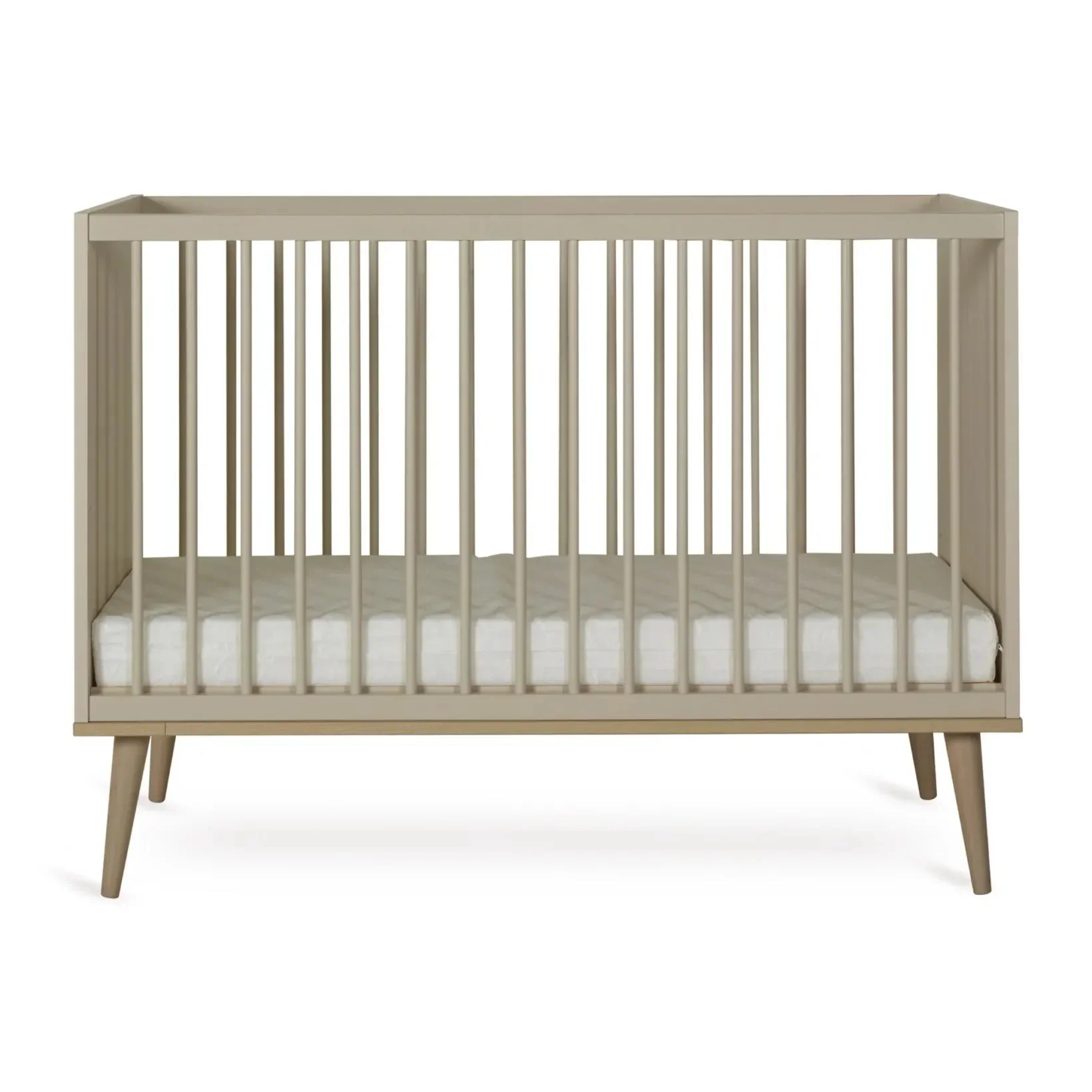 2025 Cuna Quax Flow – 60x120 cm | Greige y madera de haya | Altura ajustable, certificación FSC | Con somier, sin colchón