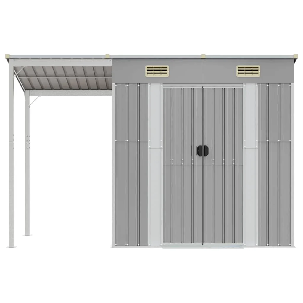 2025 Cobertizo jardín tejado alargado acero gris 277x110,5x181 cm v8848